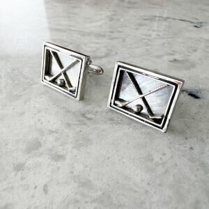 Golf Club Ball Cufflinks Men One Size Silver Tone Iridescent Rectangle Unbranded